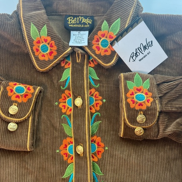 Bob Mackie Tops - Bob Mackie Women's Shirt Sz XL Large Brown Wearable Art Corduroy Embroidered NWT